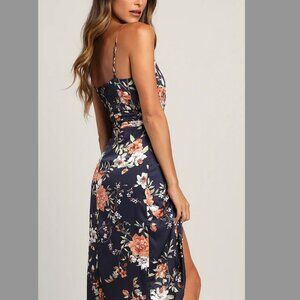 Navy Floral Formal Midi Dress XL